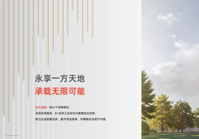 Space Nova Chinese e-brochure cover — 永享一方天地 承载无限可能, freehold B1 clean industrial development with 47 strata units
