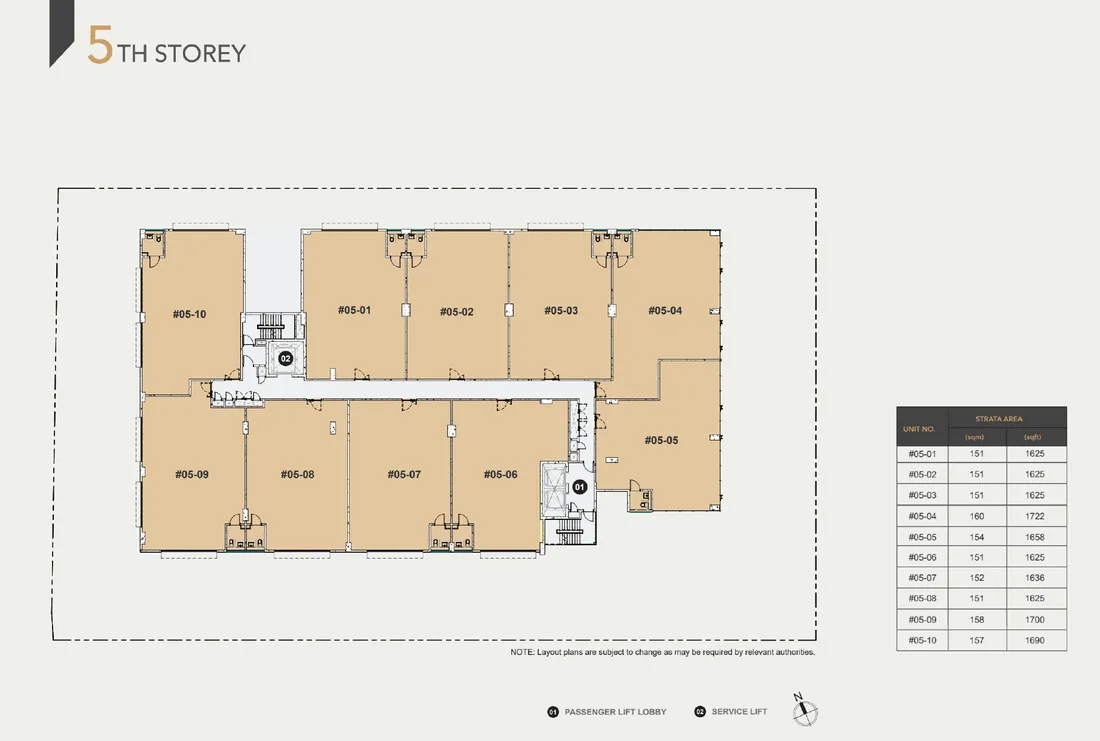 Space Nova 5th storey floor plan — B1 clean industrial units #05-01 to #05-10 from 1,625 to 1,722 sqft