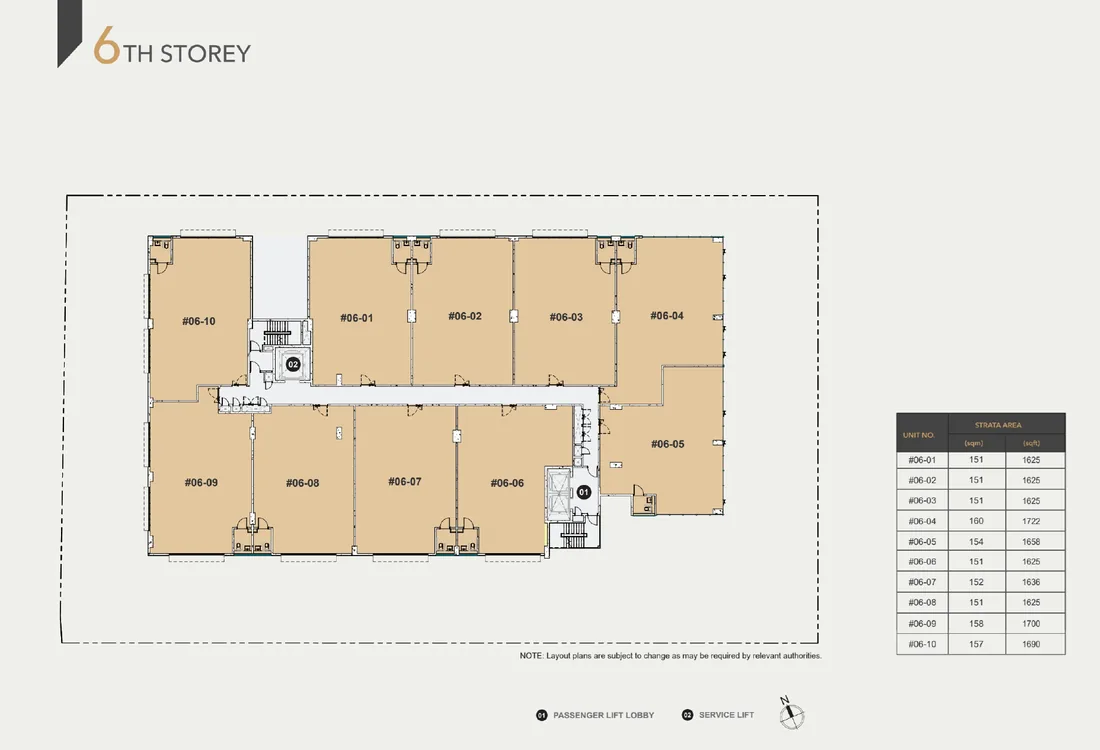 Space Nova 6th storey floor plan — B1 clean industrial units #06-01 to #06-10 from 1,625 to 1,722 sqft